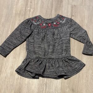 Gray Long Sleeve Kids Top with Embroidery